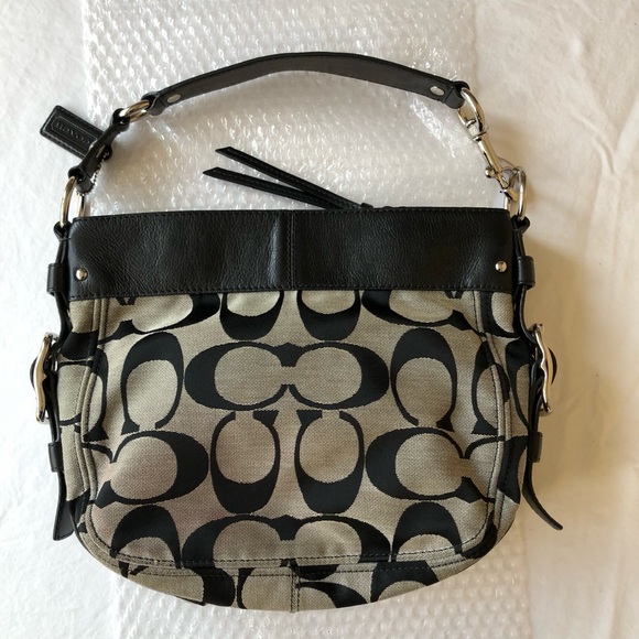 Coach Zoe Hobo shoulder bag Black signature C Leather Silver hardware EUC - Picture 2 of 16